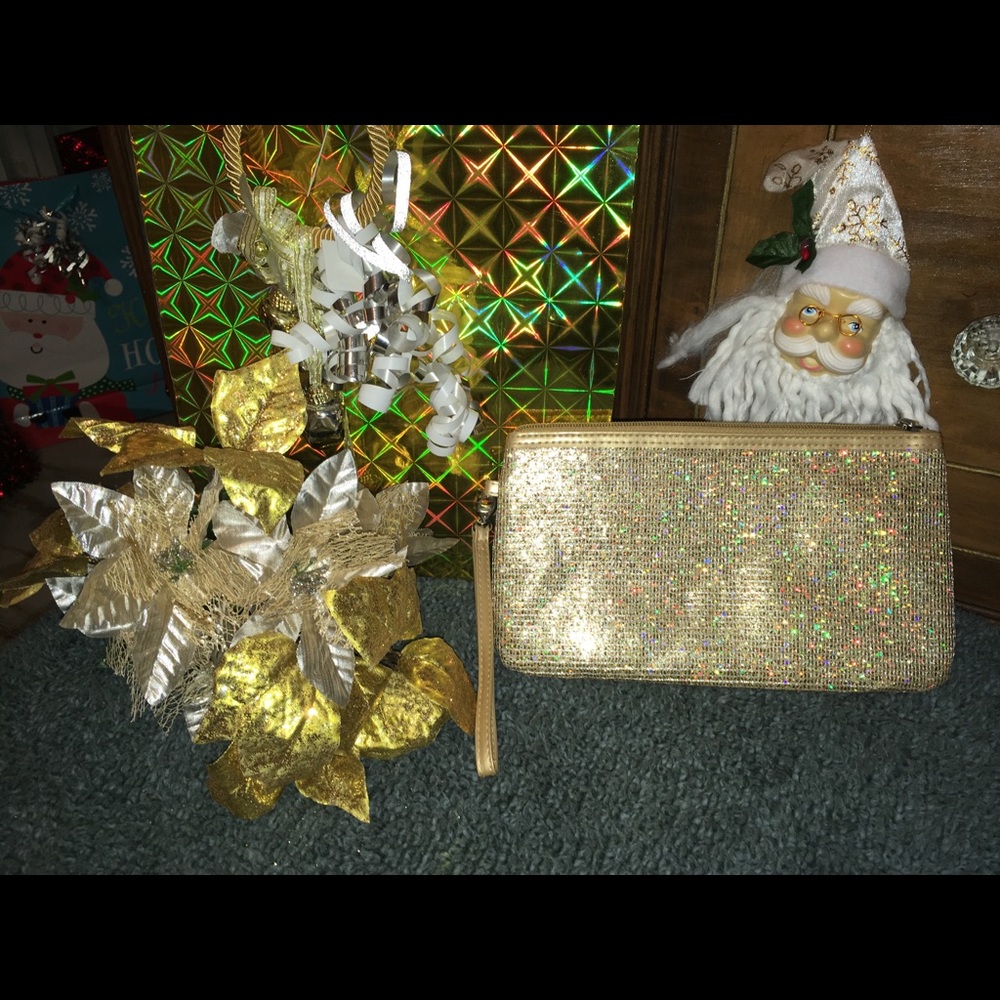 Goldtone clutch with Wrist strap